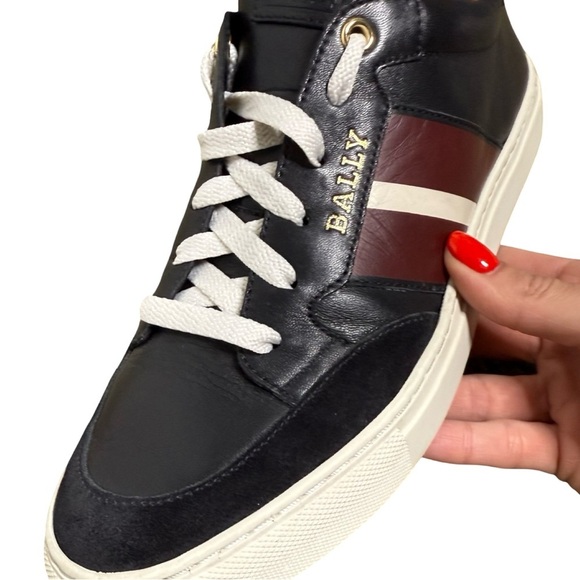 Bally Men’s Leather Suede Sneakers Black Red Stripe Size US 9 EU 39.5 - Picture 14 of 14